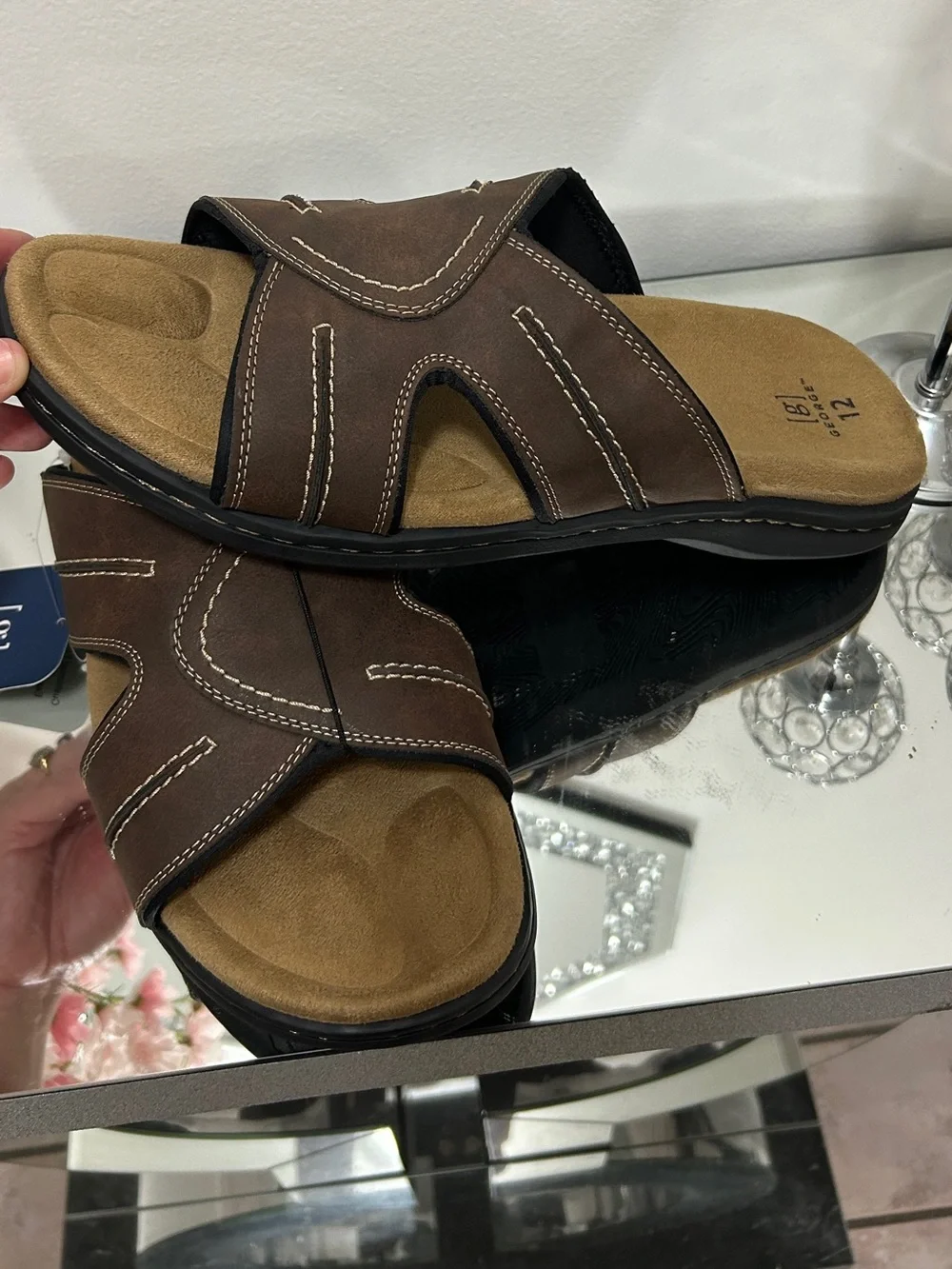 NWT George Sunside Brown Comfort Slide Sandals Men’s Size 12